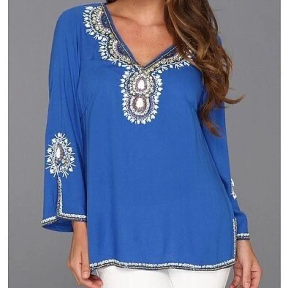Lilly Pulitzer Braydon Tunic Top Embellished XS Blue - Picture 1 of 12
